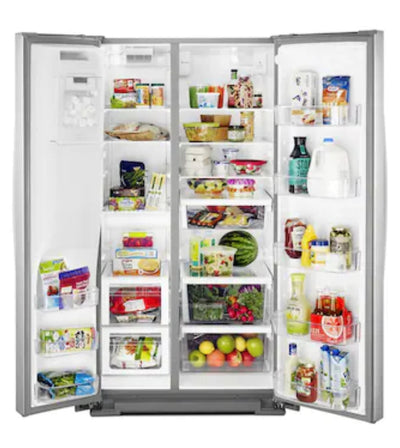 Whirlpool 28.4-cu ft Side-by-Side Refrigerator with Ice Maker (Fingerprint Resistant Stainless Steel)!  -Brand new, does have a minor scratch & dent from shipping, photos shown