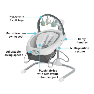 Graco Soothe 'n Sway LX Baby Swing with Portable Bouncer, Derby**New in box**