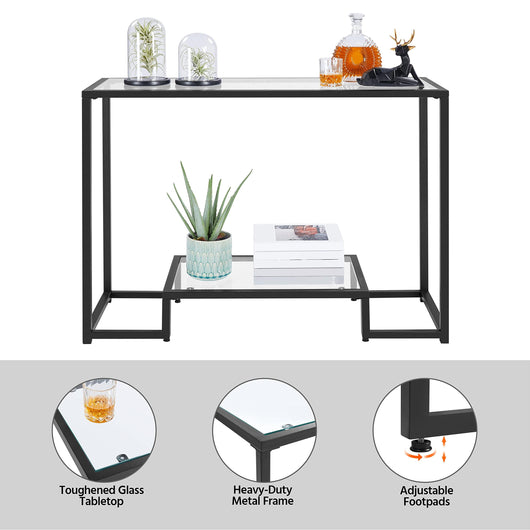 Yaheetech Tempered Glass Coffee Table & Console Table Set w/ 2-Layer Storage & Display Space & Easy Assembly & Adjustable Feet for Hallway, Living Room, Dining Room**New in box**