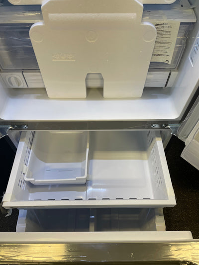 Samsung 22 cu. ft. Smart 3-Door French Door Refrigerator (new with factory plastic still on it. Small dents shown)