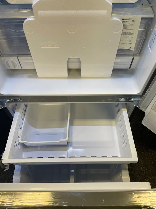 Samsung 22 cu. ft. Smart 3-Door French Door Refrigerator (new with factory plastic still on it. Small dents shown)