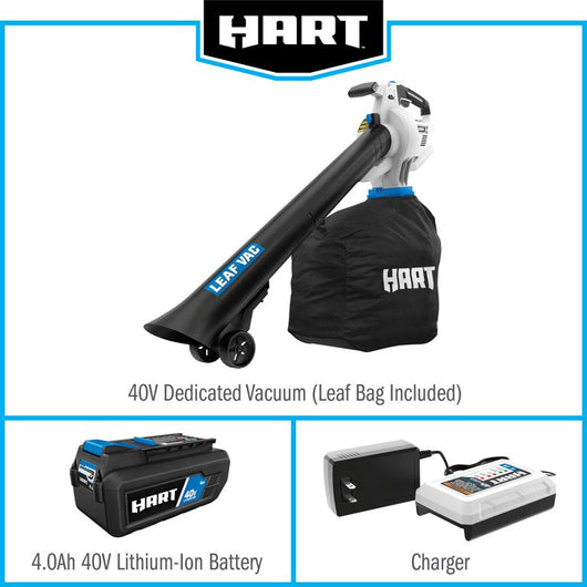 HART 40-Volt Cordless Leaf Vacuum Kit, (1) 4.0Ah Lithium-Ion Battery- used - works great