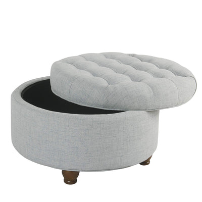 Homepop Home Decor | Large Button Tufted Woven Round Storage Ottoman | Ottoman with Storage for Living Room & Bedroom (Light Blue)**New in box**