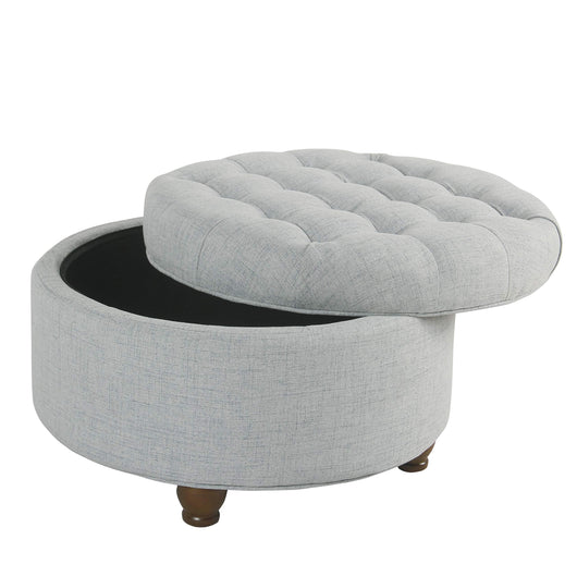 Homepop Home Decor | Large Button Tufted Woven Round Storage Ottoman | Ottoman with Storage for Living Room & Bedroom (Light Blue)**New in box**