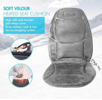 HealthMate IN9438-2 12V Velour Winter Seat Cushion with Lumbar Support, Heating with Easy Controller, Color Gray-