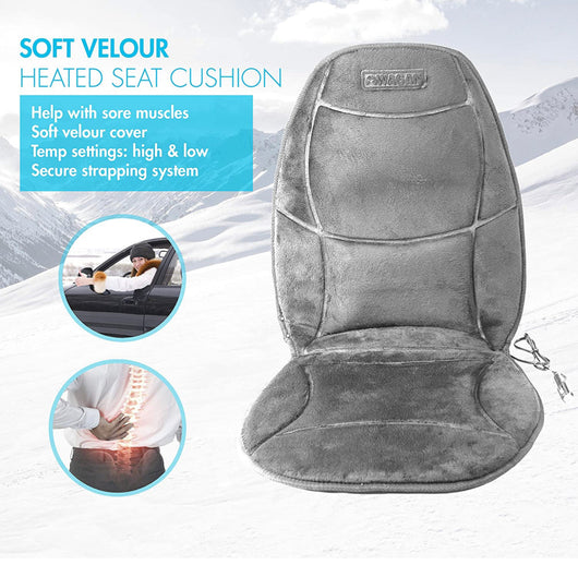 HealthMate IN9438-2 12V Velour Winter Seat Cushion with Lumbar Support, Heating with Easy Controller, Color Gray-