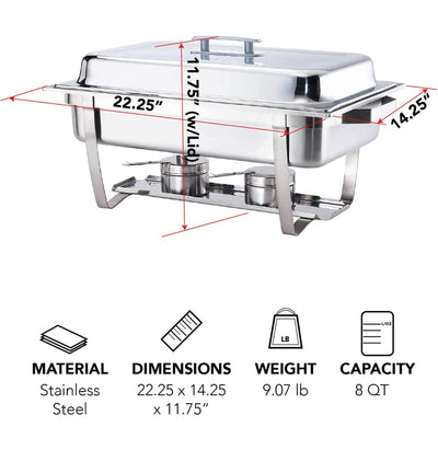 ALPHA LIVING 70014-GRAY 4 Pack 8QT Chafing Dish High Grade Stainless Steel Chafer Complete Set, 8 QT, Alpine Gray Handle- NEW IN BOX!!!!
