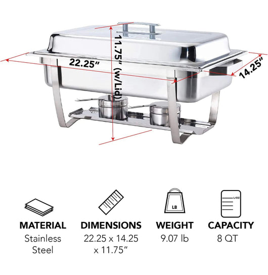 ALPHA LIVING 70014-GRAY 4 Pack 8QT Chafing Dish High Grade Stainless Steel Chafer Complete Set, 8 QT, Alpine Gray Handle- NEW IN BOX!!!!