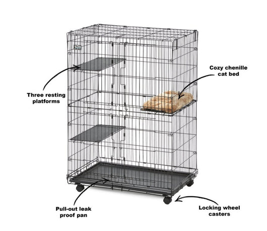 MidWest Collapsible Pet Playpen and Cat Cage, 4 Tier & 1 Pillow, 51"- NEW IN BOX (minor dent from shipping, does not affect functionality)