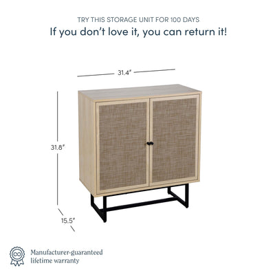 Nathan James Kova Accent Natural Storage Cabinet Sideboard Wood and Rattan with Matte Metal Frame, Adjustable Interior Shelves and Cane Doors, for Hallway, Entryway or Living Room, Light Oak/Black**New in box**