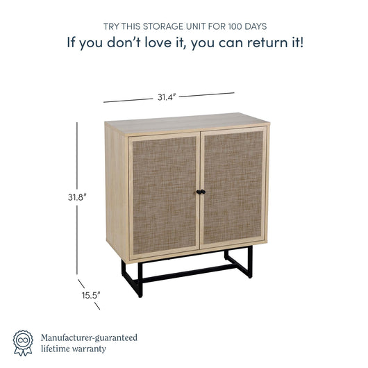 Nathan James Kova Accent Natural Storage Cabinet Sideboard Wood and Rattan with Matte Metal Frame, Adjustable Interior Shelves and Cane Doors, for Hallway, Entryway or Living Room, Light Oak/Black**New in box**
