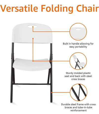 Amazon Basics Folding Plastic Chair, 350-Pound Capacity, White, 6-Pack- NEW IN BOX!!!