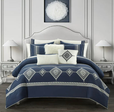 Better Homes & Gardens Navy 12 Piece Bed in a Bag Comforter Set with Sheets, King- NEW (bag was opened to count the pieces)