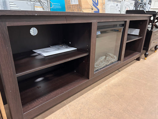 Walker Edison Wren Classic 4 Cubby Fireplace TV Stand for TVs up to 80 Inches, 70 Inch, Espresso!  -Brand new & Assembled but does have some small defect forms shipping, a crack across the top, photos shown