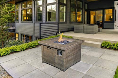 Rustic Modern Design This faux wood finished, gas firepit in contemporary white oak finish-Hanie Design Brunswick model - new in the box