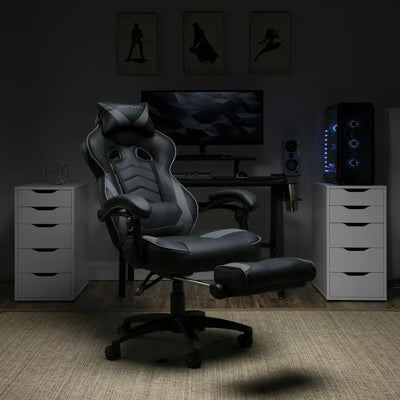 RESPAWN 110 Racing Style Gaming Chair, Reclining Ergonomic Chair with Footrest, in Gray (RSP-110-GRY)**New and assembled,missing headrest and lumbar support!*
