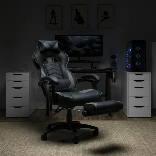 RESPAWN 110 Racing Style Gaming Chair, Reclining Ergonomic Chair with Footrest, in Gray (RSP-110-GRY)**New and assembled,missing headrest and lumbar support!*