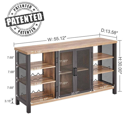 FATORRI Industrial Wine Bar Cabinet for Liquor and Glasses, Farmhouse Wood Coffee Bar Cabinet with Wine Rack, Metal Sideboard and Buffet Cabinet (55 Inch, Rustic Oak)**New in box**