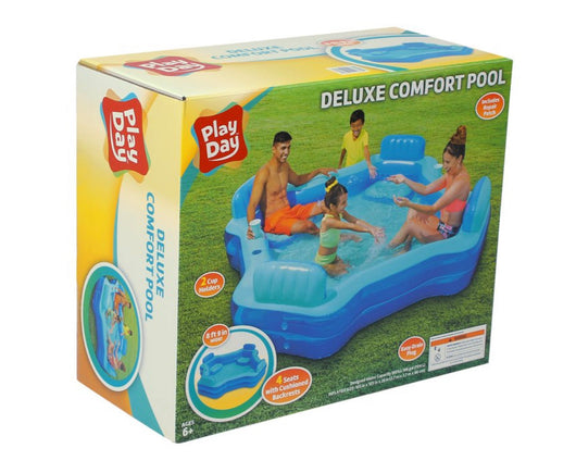 Play Day Square Inflatable Deluxe Comfort Family Pool, Blue- NEW IN BOX!!!!