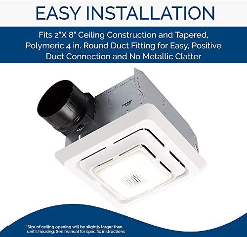 Broan-NuTone SPK80L Bluetooth Speaker Bathroom Ventilation LED Light, 80 CFM, 2.5 Sones Bath Fan, White- new in box
