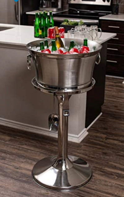 BirdRock Home Metal Beverage Tub with Stand, Scoop and Bottle Opener - 18/8 Stainless Steel Double Wall Ice Beverage Cooler - Drink Beer Wine Ice Bucket with Handles - House Party Events Container Bin- NEW