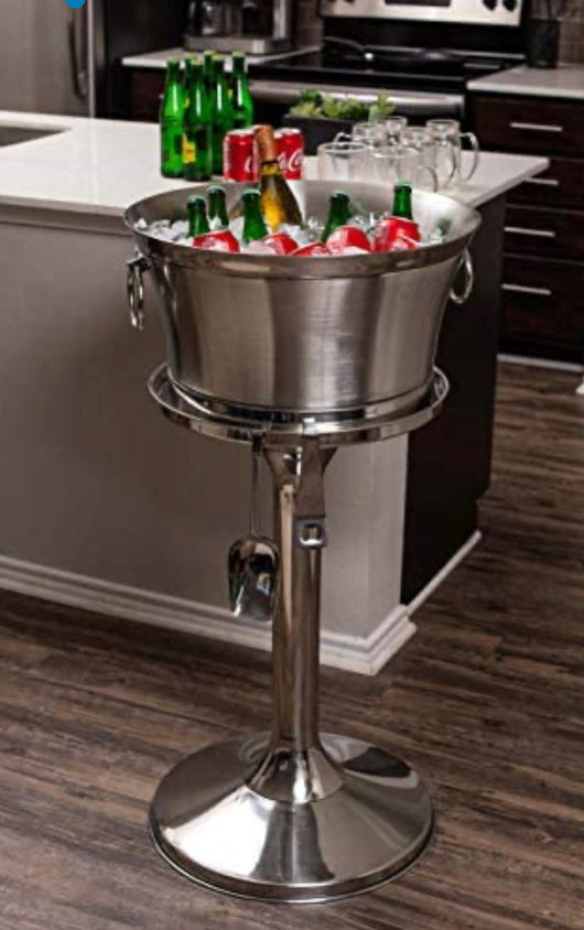 BirdRock Home Metal Beverage Tub with Stand, Scoop and Bottle Opener - 18/8 Stainless Steel Double Wall Ice Beverage Cooler - Drink Beer Wine Ice Bucket with Handles - House Party Events Container Bin- NEW