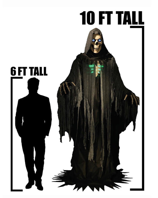 10' Towering Animated Reaper!! NEW AND ASSEMBLED, HEAD DOES NOT WORK BUT CHEST LIGHTS UP AND SOUNDS STILL WORK!!