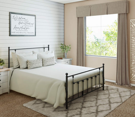 CASTLEBEDS Victorian Queen Metal Bed Frame with Headboard and Footboard Platform/Wrought Iron/Heavy Duty/Solid Sturdy Metal Slat/Black/No Box Spring Needed/Mattress Foundation/Under Bed Storage**New in box**