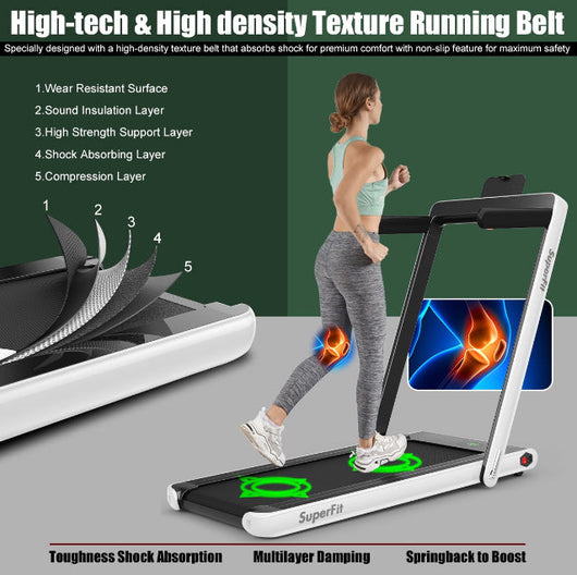 SuperFit 2.25HP 2 in 1 Folding Treadmill W/ Speaker Remote Control APP!! Brand new out of the box!!