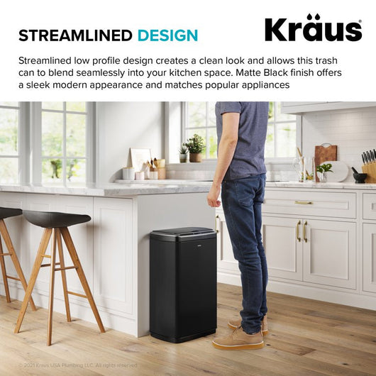 Kraus 13 Gallon Touchless Motion Sensor Trash Can in Matte Black Finish with Soft Shut Lid**New in Box**