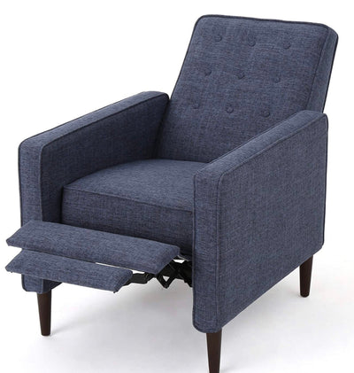 Christopher Knight Home Mervynn Mid-Century Modern Fabric Recliner, Dark Blue!! NEW AND ASSEMBLED!!