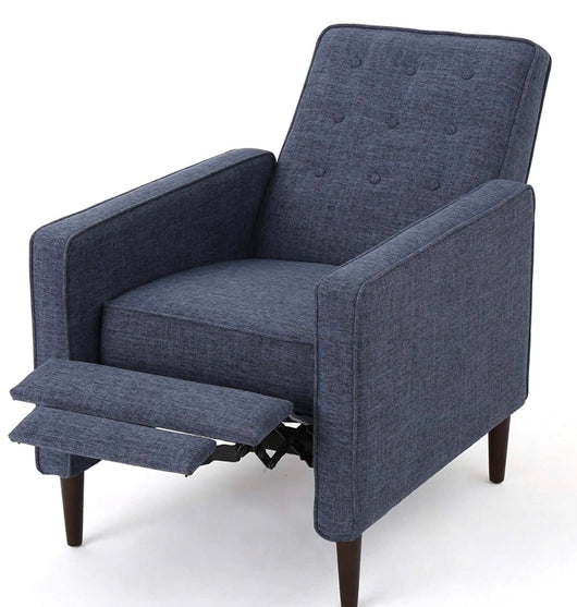 Christopher Knight Home Mervynn Mid-Century Modern Fabric Recliner, Dark Blue!! NEW AND ASSEMBLED!!