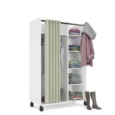 Lola White/Natural Fabric Mobile Armoire with Curtain 62.99 in. H x 39.25 in. W x 19 in. D (new in the box)