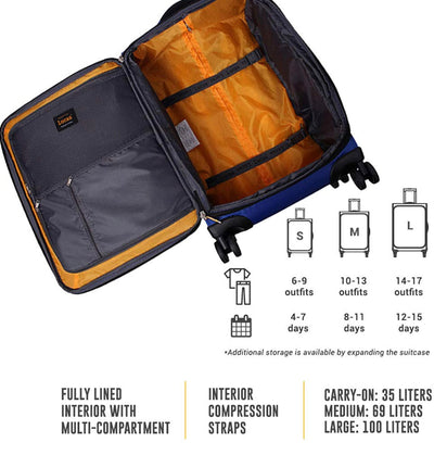 Lucas Designer Luggage Collection - 3 Piece Softside Expandable Ultra Lightweight Spinner Suitcase Set - Travel Set includes 20 Inch Carry On, 24 Inch & 28 Inch Checked Suitcases (Royal Blue)-