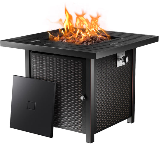 Ciays Propane Fire Pits 32 Inch Outdoor Gas Fire Pit, 50,000 BTU Steel Fire Table with Lid and Lava Rock, Add Warmth and Ambience to Gatherings and Parties On Patio Deck Garden Backyard, Black**New in box**