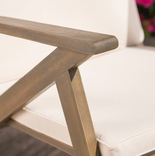 Noble House Gregory Outdoor Acacia Wood Rocking Chair with Cream Cushions, Grey Wood!! NEW AND ASSEMBLED!!