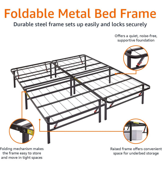 Amazon Basics Foldable Metal Platform Bed Frame with Tool Free Setup, 14 Inches High, King, Black- new in box