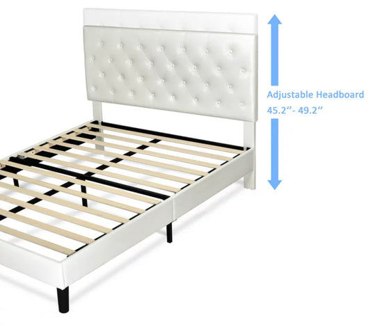 Amolife Queen Bed Frame with Adjustable Headboard, Diamond Button Tufted Style, White- NEW IN BOX!!!!