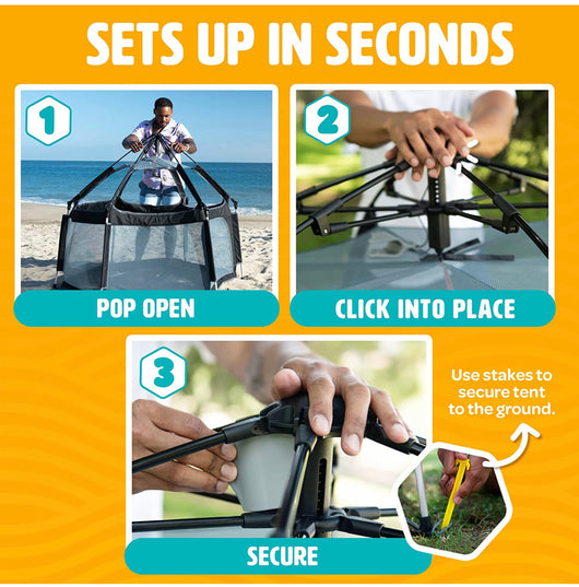 POP 'N GO Premium Indoor and Outdoor Baby Playpen - Portable, Lightweight, Pop Up Pack and Play Toddler Play Yard w/ Canopy and Travel Bag - Black- new in box