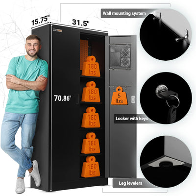 METALTIGER Metal Storage Cabinet - Multifunctional Garage Storage Closet with Doors, Adjustable Shelf Height and Leg Levelers, Includes Pegboard and Accessories, 900 lbs Full Capacity (Black)**New in box**