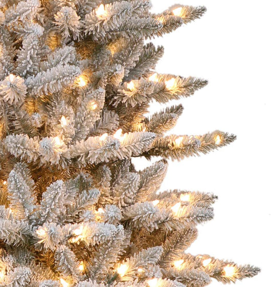 Puleo International 6.5 Foot Pre-Lit Slim Flocked Fraser Fir Artificial Christmas Tree with 350 Clear Lights, Green- new in box