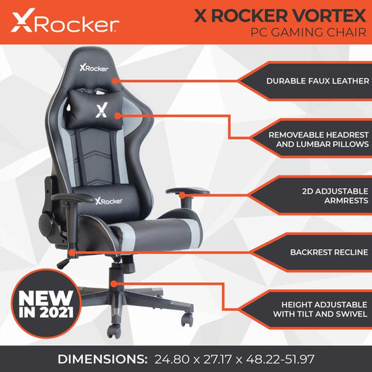 X Rocker Vortex Leather PC Gaming Chair, Black and Gray**New and assembled**