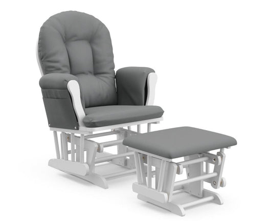 Storkcraft Hoop Glider and Ottoman, White Finish with Gray Cushions- NEW IN BOX!!!