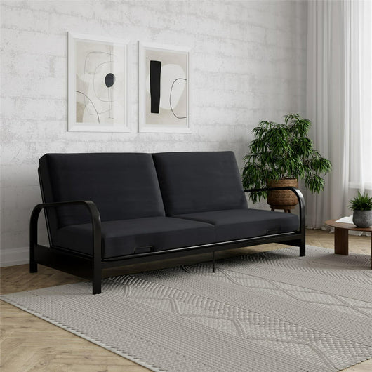 Mainstays Metal Arm Futon, Black Metal Frame with Black Mattress**New in Box**