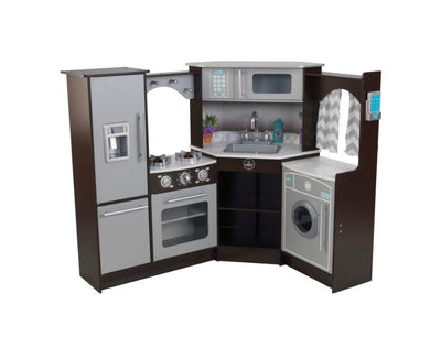 REDUCED!!! KidKraft Ultimate Corner Play Kitchen with Lights & Sounds - Espresso- NEW IN BOX!!!