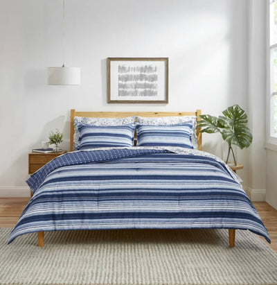Gap Home Patchwork Stripe Reversible Organic Cotton Blend Comforter Set, Twin, Blue, 2-Pieces- NEW IN BAG!!!