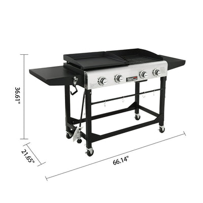 Royal Gourmet 4-Burner GD401 Portable Flat Top Gas Grill and Griddle Combo with Folding Legs- new in box