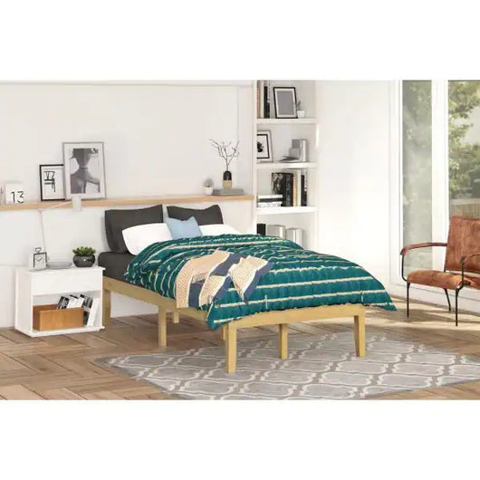 Naomi Home  Natural Solid Wood Full Platform Bed Frame with Wooden Slats**New**