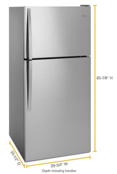 Whirlpool 18.2-cu ft Top-Freezer Refrigerator, Stainless Steel!! NEW OUT OF BOX, MINOR DENT FROM SHIPPING!!