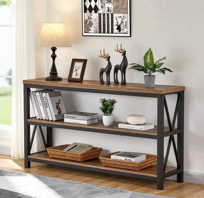 FATORRI Industrial Console Table for Entryway with 3-Tier Shelves (55 Inch, Rustic Oak)- NEW IN BOX!!!